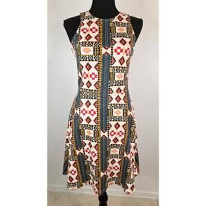 H&M Aztec Tribal Myan Design Dress Women Size S Red White Blue  Fit and Flair